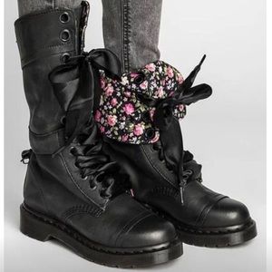 Zity Black Biker Combat Fold Down 12 Eyelet Boots